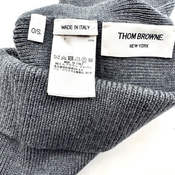 THOM BROWNE Grey Striped Stocking Beanie with Pouf Ball - Picture 8 of 10